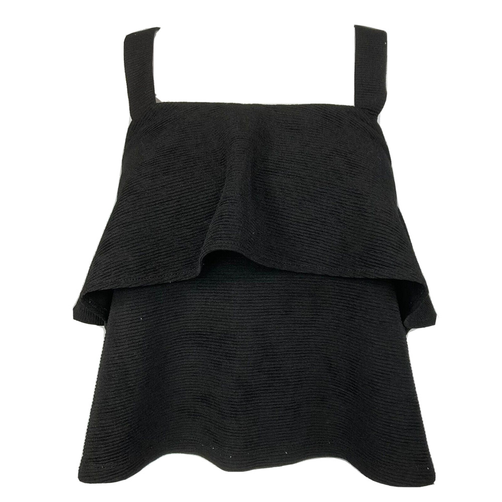 Madewell Shirt Womens XS Black Tank Stretch Ribbed Knit Tiered Ruffle Cross Back